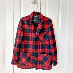 Pendleton Wool Plaid Jacket Small Shacket Midcentury Vintage Red Navy Blue Green